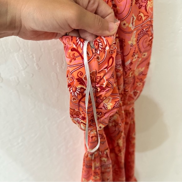 Outerknown Pink Orange Ruffle Tier High Neck Split Strap Maxi Dress Floral Sz 2 - Picture 4 of 8